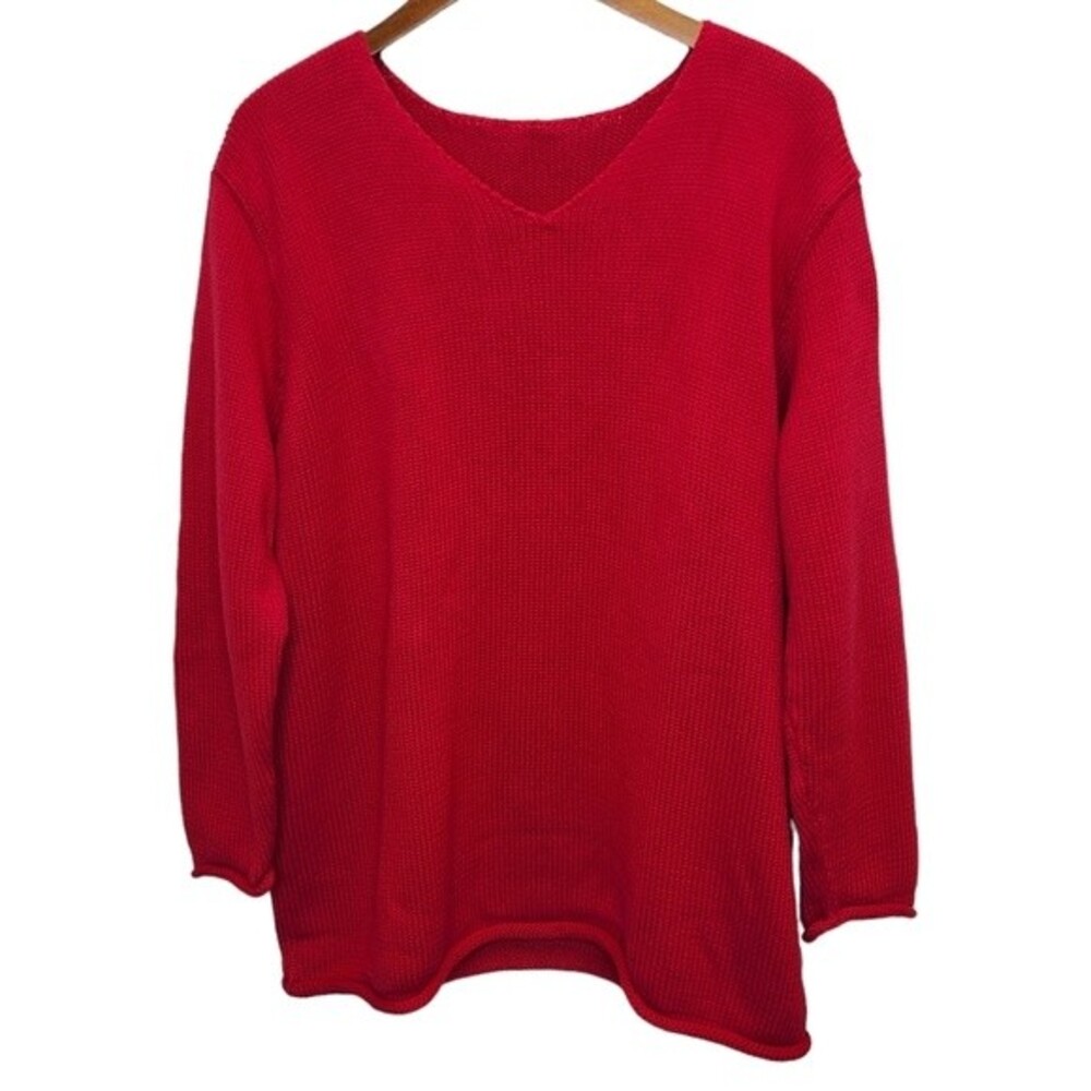 L.L. Bean Heavy Cable Knit Red V-Neck Pullover Sweater